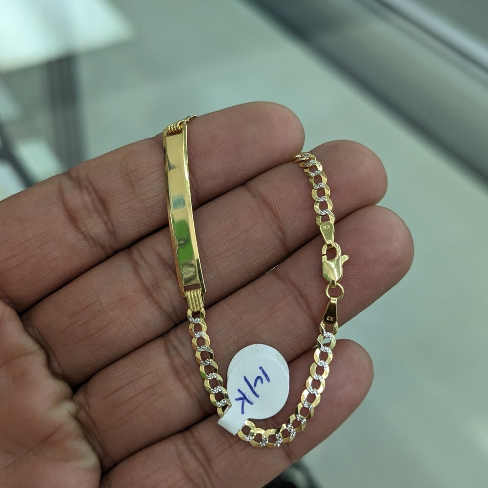 14kt Real Solid Gold Cuban Diamond Cut ID Bracelet